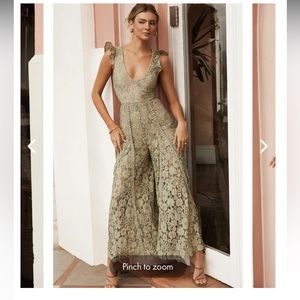 Selfie Leslie Take Note Laced-Back Frill Shoulder Lace Jumpsuit XS